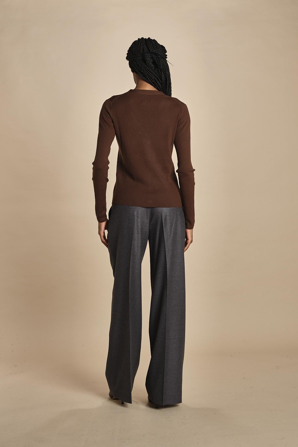 cardigan a costine in lana merino MIL LAU2 E22220 CIOCCOLATO milaura 