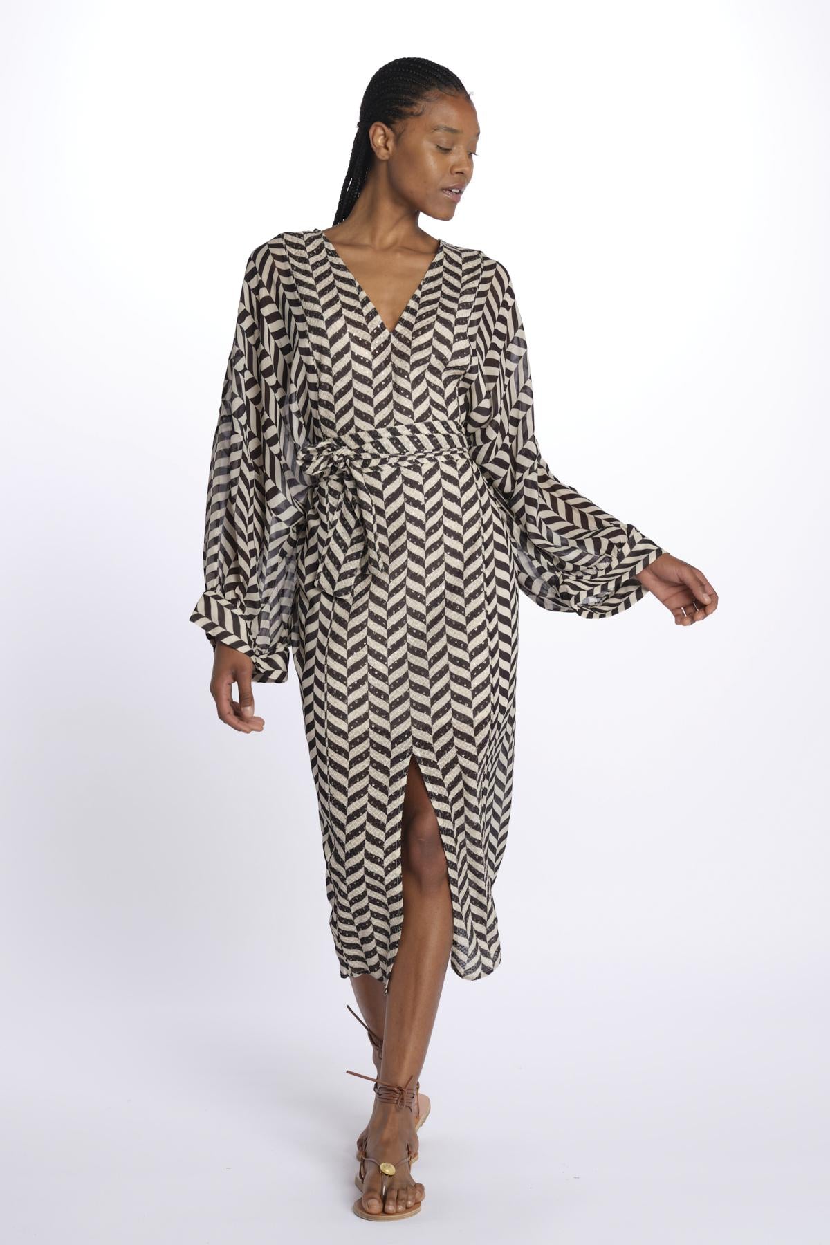 Caftano LOULI CAFTAN stampa zig zag S25065 BLACKANDWHITE sundress 