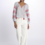 BALERIC camicia con maniche ricamate by milaura. BE22189 PALE BLU RED benaras soleil 
