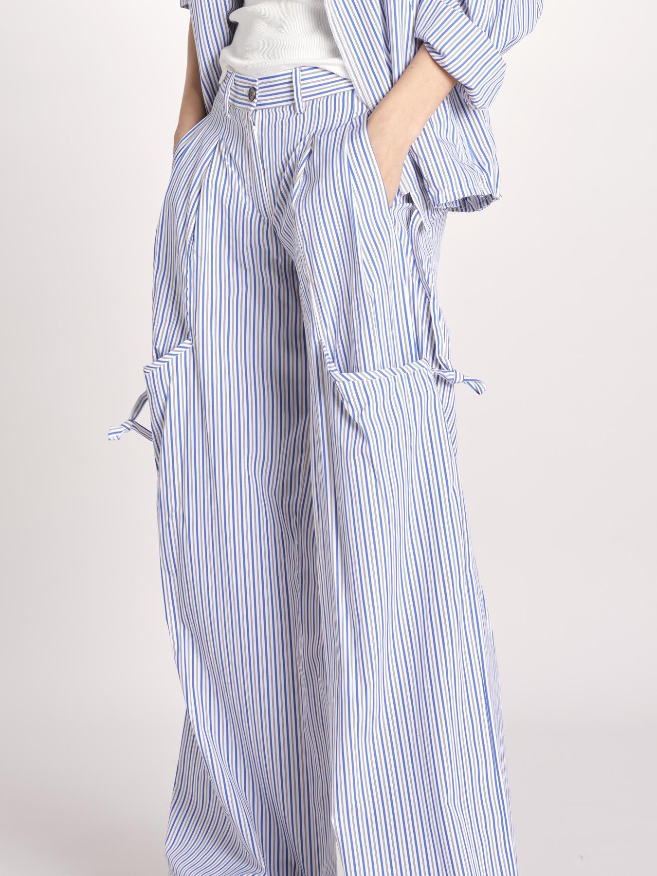 pantalone in popeline a righe RYAN MJD250_ATEX93 BLUE WHITE STRIPES jejia 