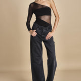 body monospalla in jersey e tulle SEX AND THE CITY BLACK undress code 