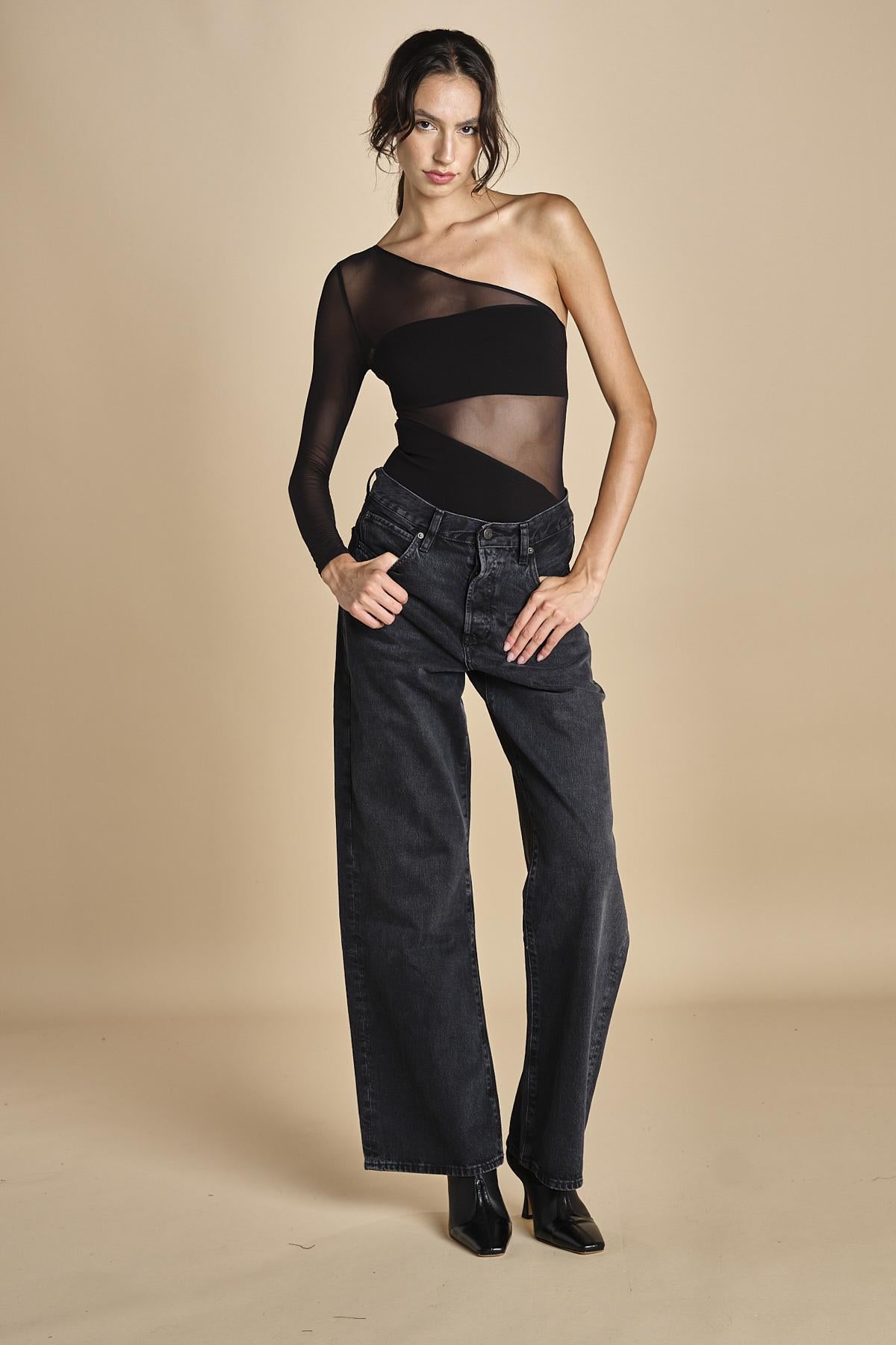 body monospalla in jersey e tulle SEX AND THE CITY BLACK undress code 