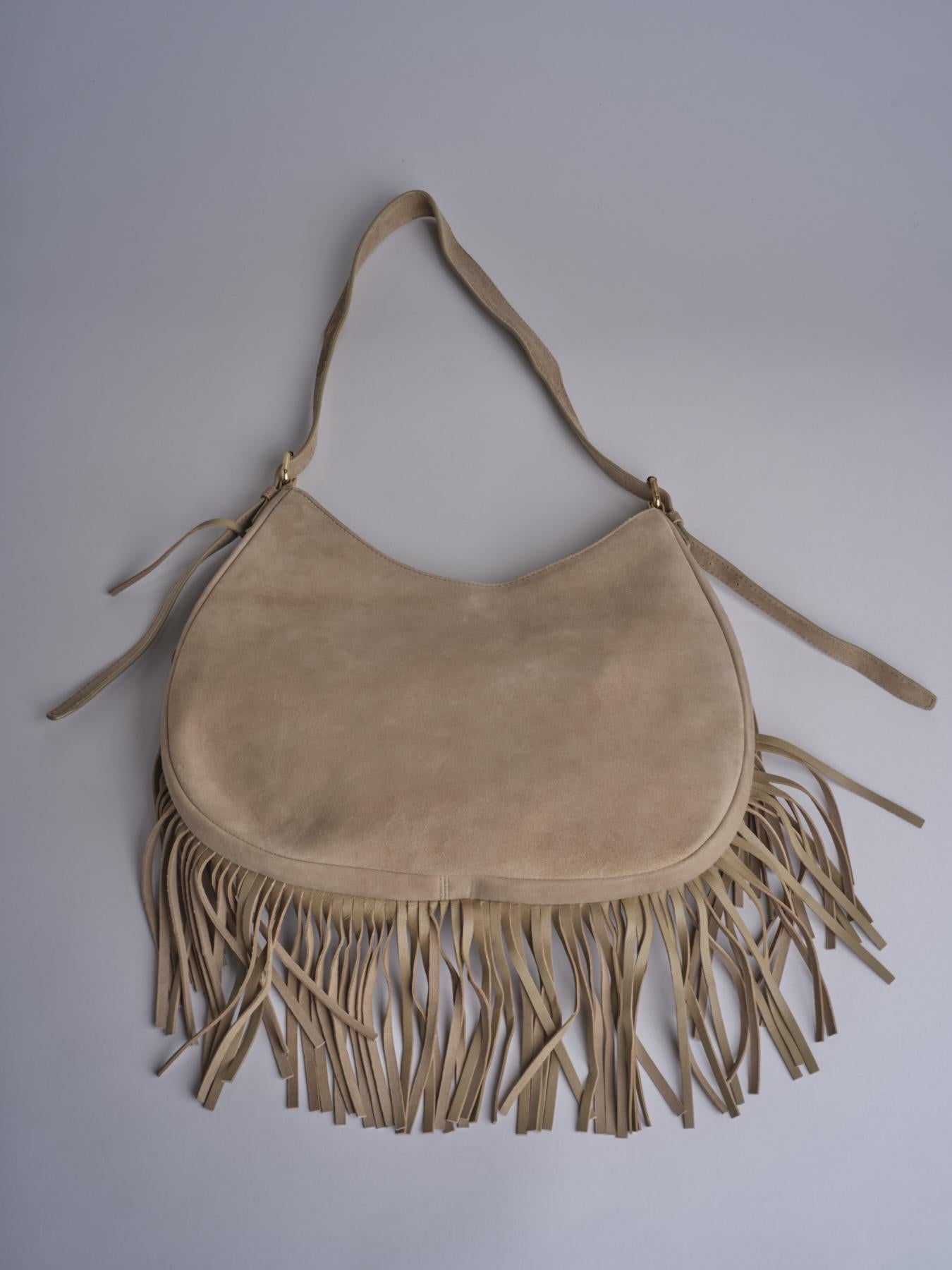 tracolla in camoscio con frange VIVIENNE SUEDE AB02 BEIGE via mail bag 