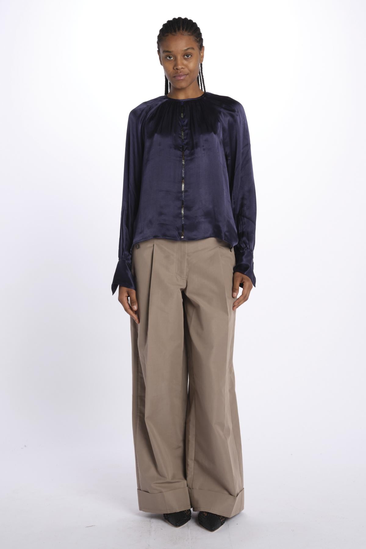 Camicia manica sbuffo CUTWORK BE24499 NAVY milaura 