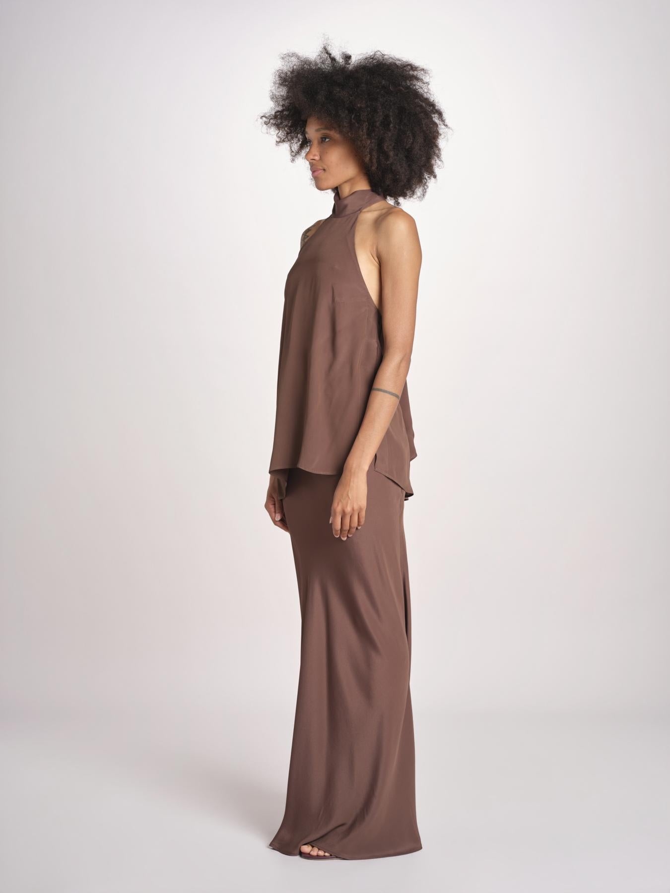 top in seta collo alto con nodo 41350-412 CACAO 69 federica tosi 
