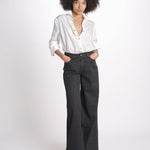 pantalone 4 tasche in misto lino SERENA XML01 099 NERO ps don't forget me 