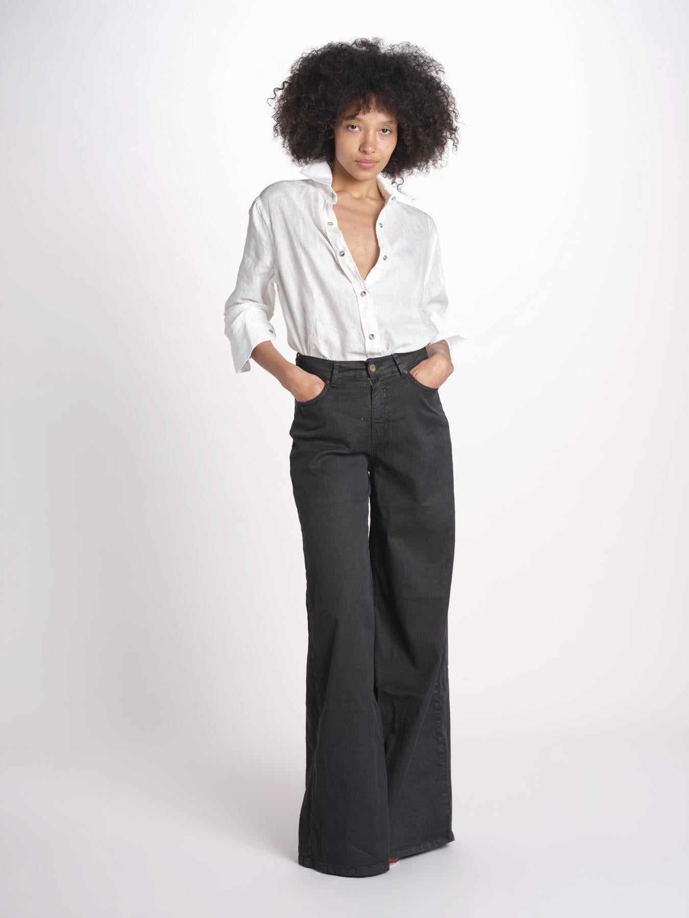 pantalone 4 tasche in misto lino SERENA XML01 099 NERO ps don't forget me 