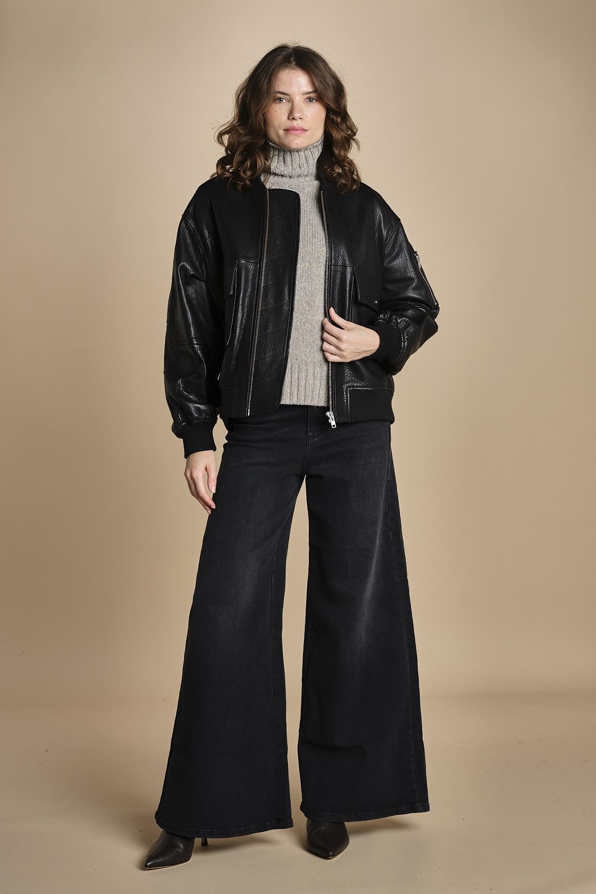 LARA bomber in pelle IO118048 BK999 ivy oak 