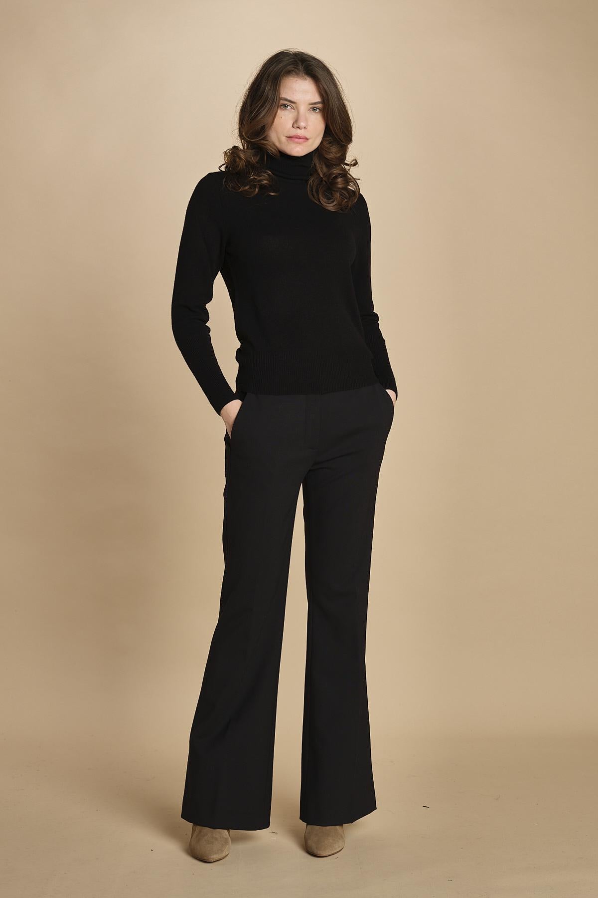 pantalone lungo a zampa. PAOLINA PL142 NERO nine in the morning 