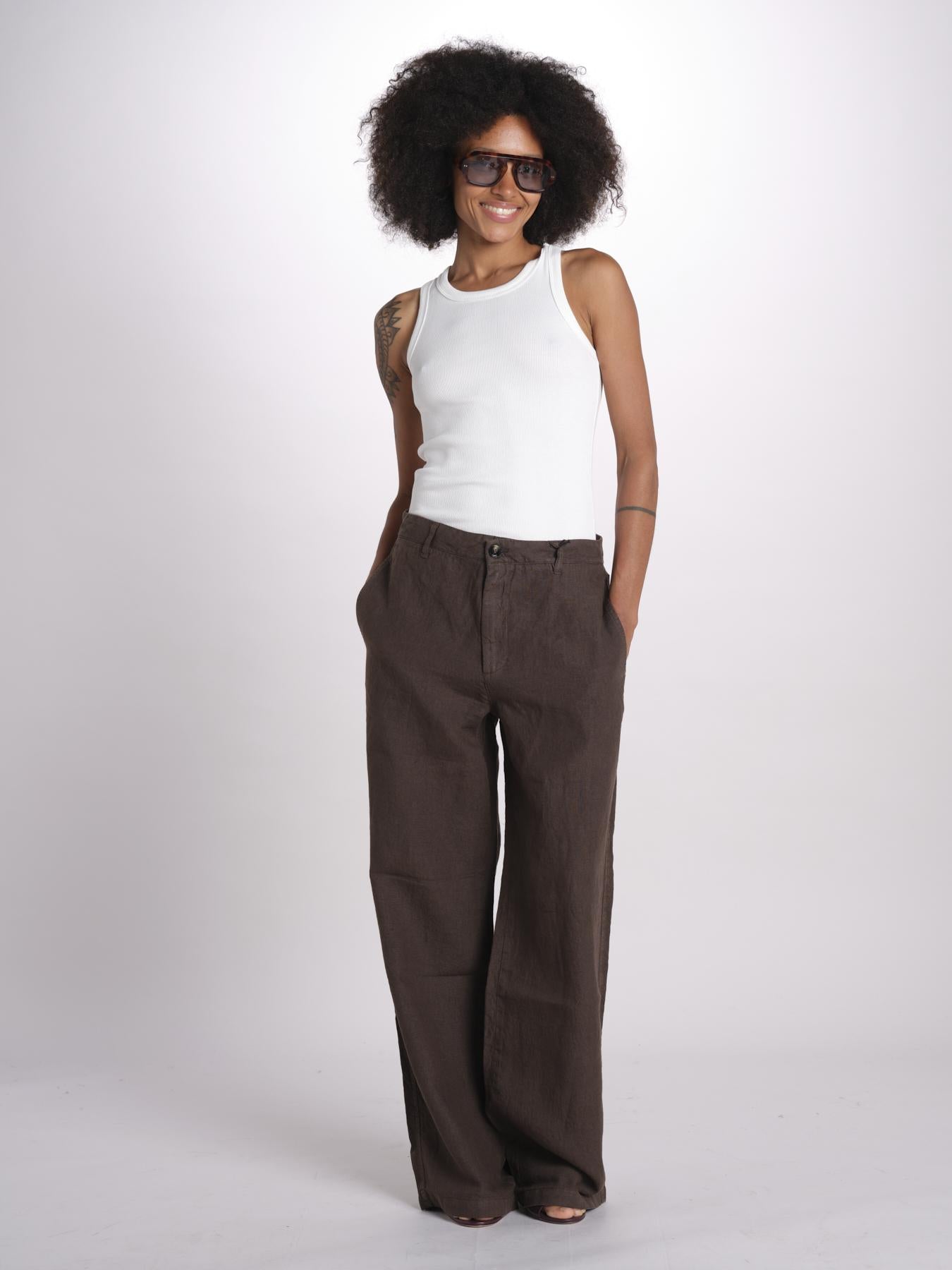 pantalone diritto in lino ERICA STRUCTURELINEN BROWN true avenue 