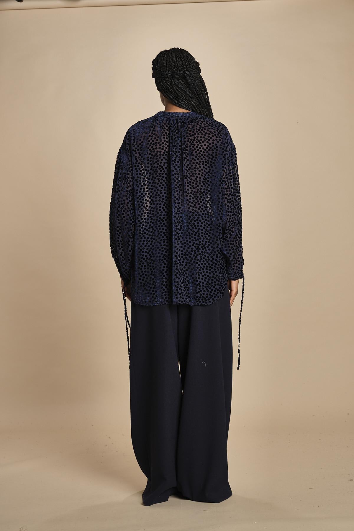 camicia in velluto devoré ANASTASIA DARK BLUE massimo alba 