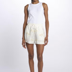 BONDI PALM short con palme in paillettes applicate  by milaura. BE24830 NATURAL benaras soleil 
