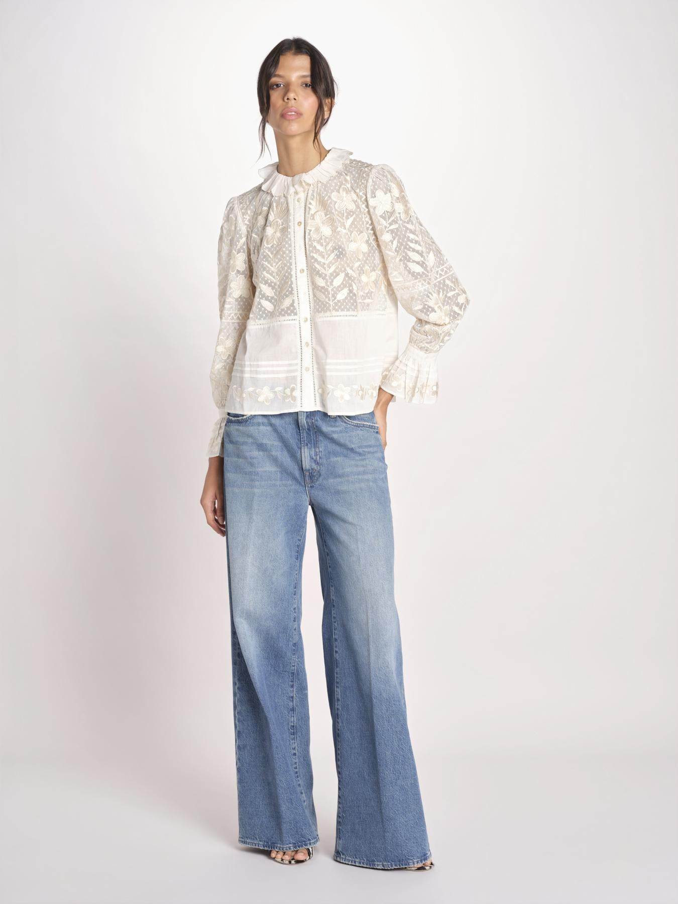 camicia con pizzo e fiori CARIOCA BLOUSE CARIOCA1BLO CREAM antik batik 