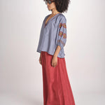 camicia in seta BE25261 GREEN BLU benaras soleil 