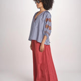 camicia in seta BE25261 GREEN BLU benaras soleil 