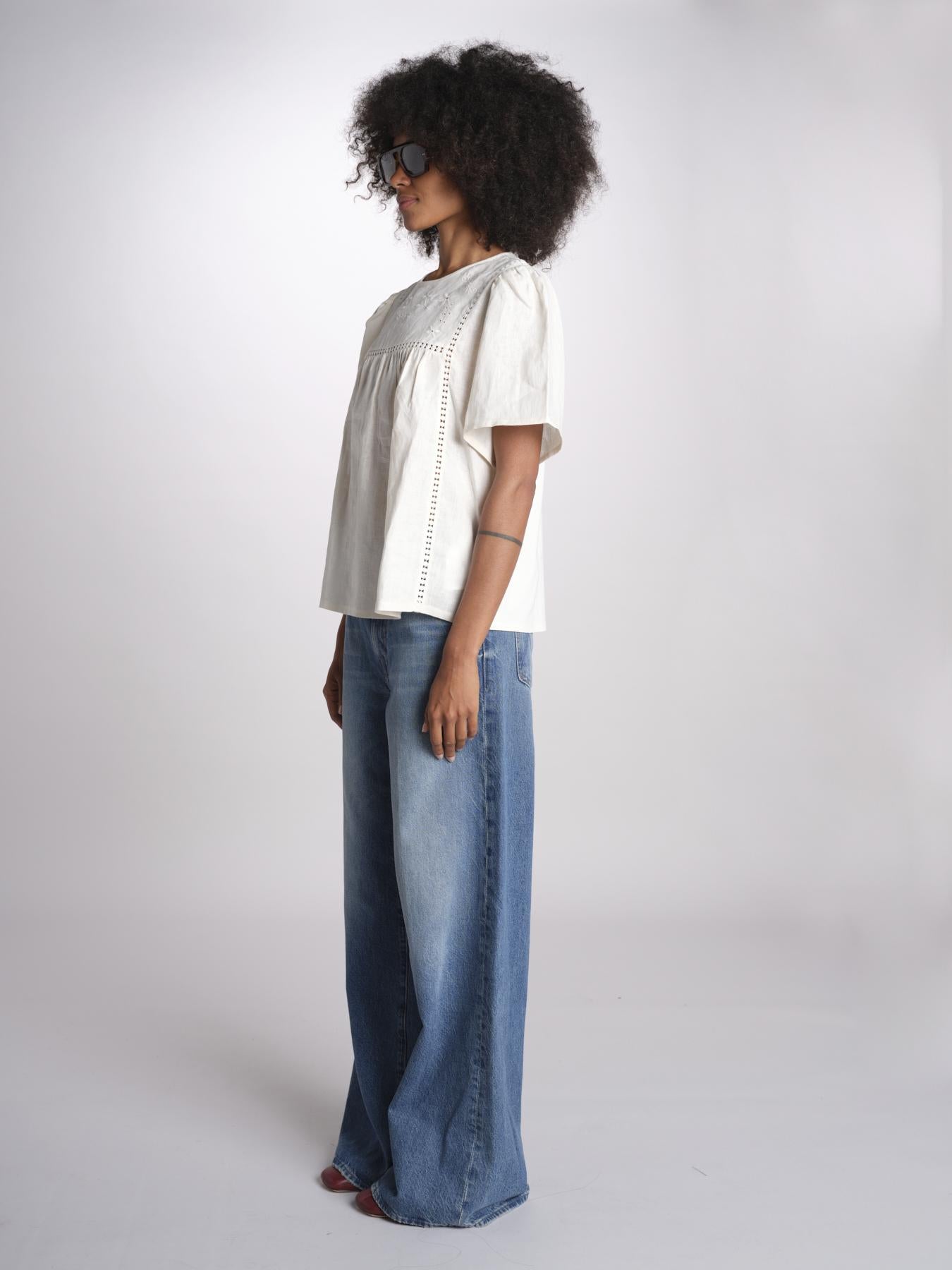 t-shirt in lino ricamata BACINO 2615941082600 001 ECRU weekend maxmara 