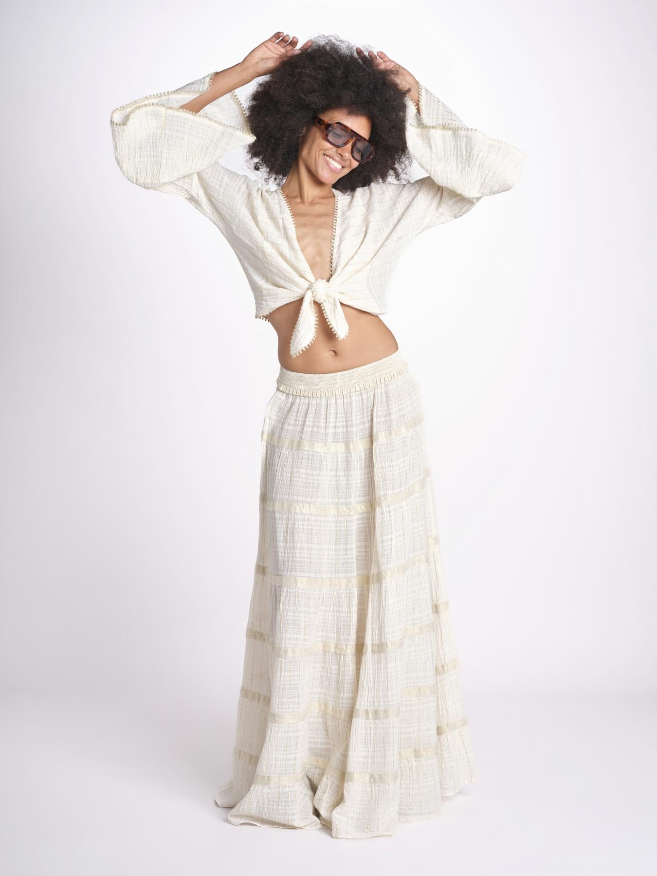 camicia cropped con nodo in lurex gessato JUNE OFF WHITE christianzen 