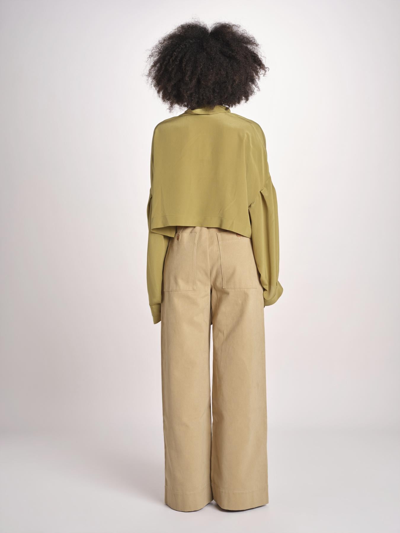 ALISS camicia cropped in seta con manica a sbuffo ALISS MJD10184141BI KHAKI jejia 