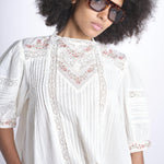 camicia con ricamo punto croce FLEUR 765407 ECRU mabe 