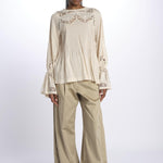 Camicia COSIMA nervature pizzo COSIMA TOP BEIGE lug von siga 