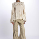 Camicia COSIMA nervature pizzo COSIMA TOP BEIGE lug von siga 