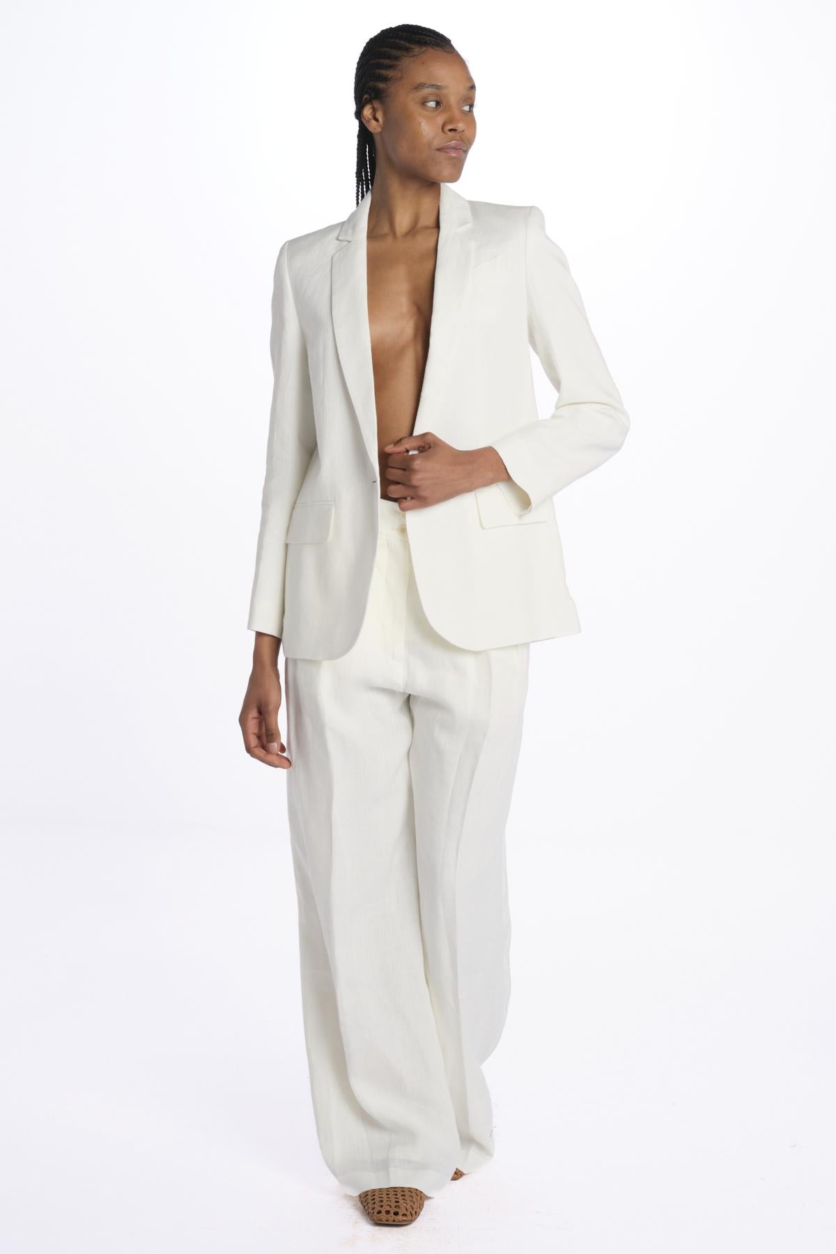 Pantalone MARLENE lino con pences 14P008LI026 WHITE ines de la fressange 