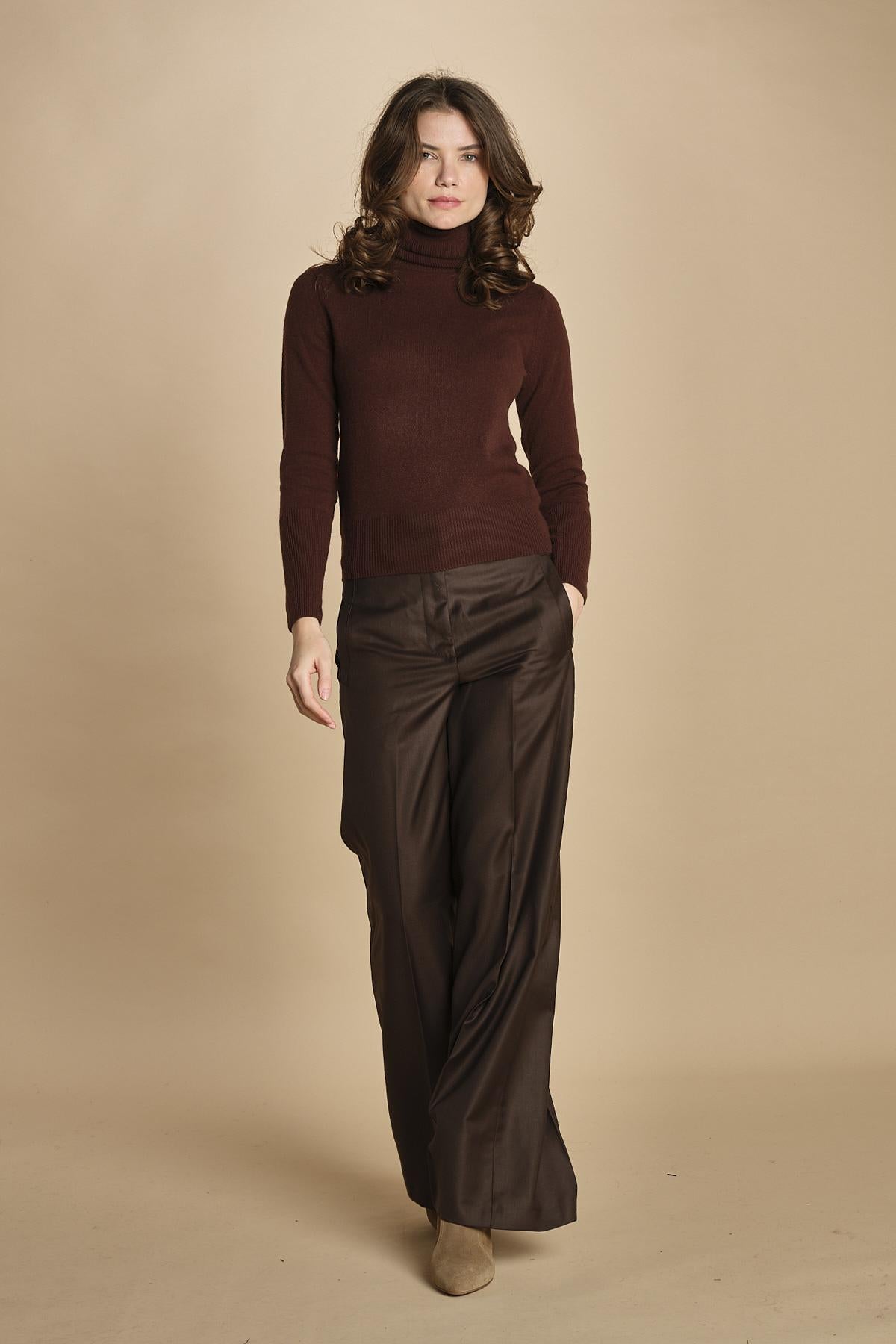 pantalone a vita bassa con elastico in lana e seta. ASTRID STR02 MORO nine in the morning 