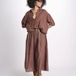 camicia in lino con coulisse LEILA SOFTLINEN BROWN true avenue 