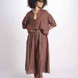 camicia in lino con coulisse LEILA SOFTLINEN BROWN true avenue 