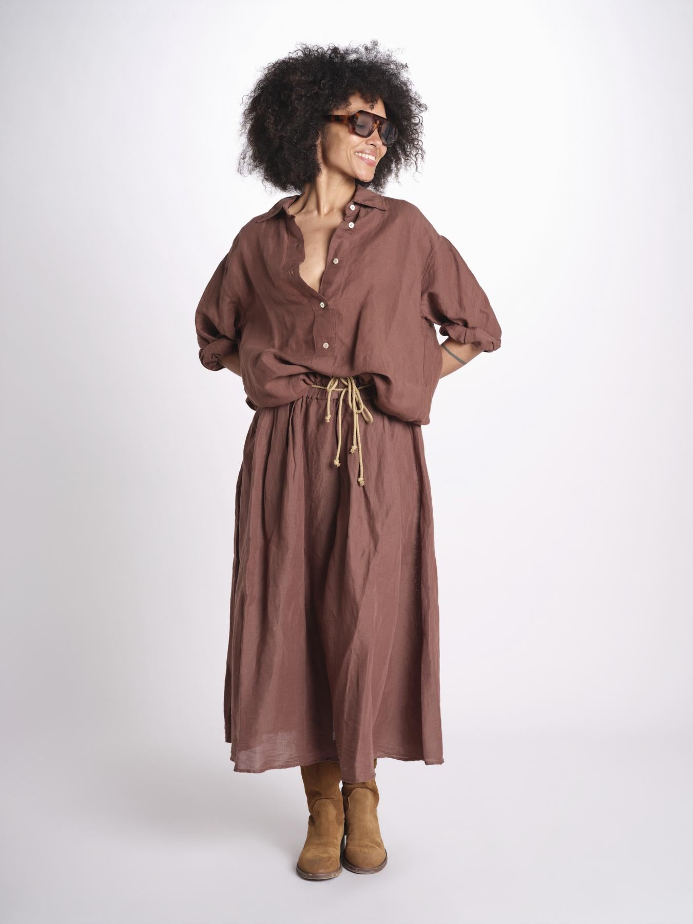camicia in lino con coulisse LEILA SOFTLINEN BROWN true avenue 