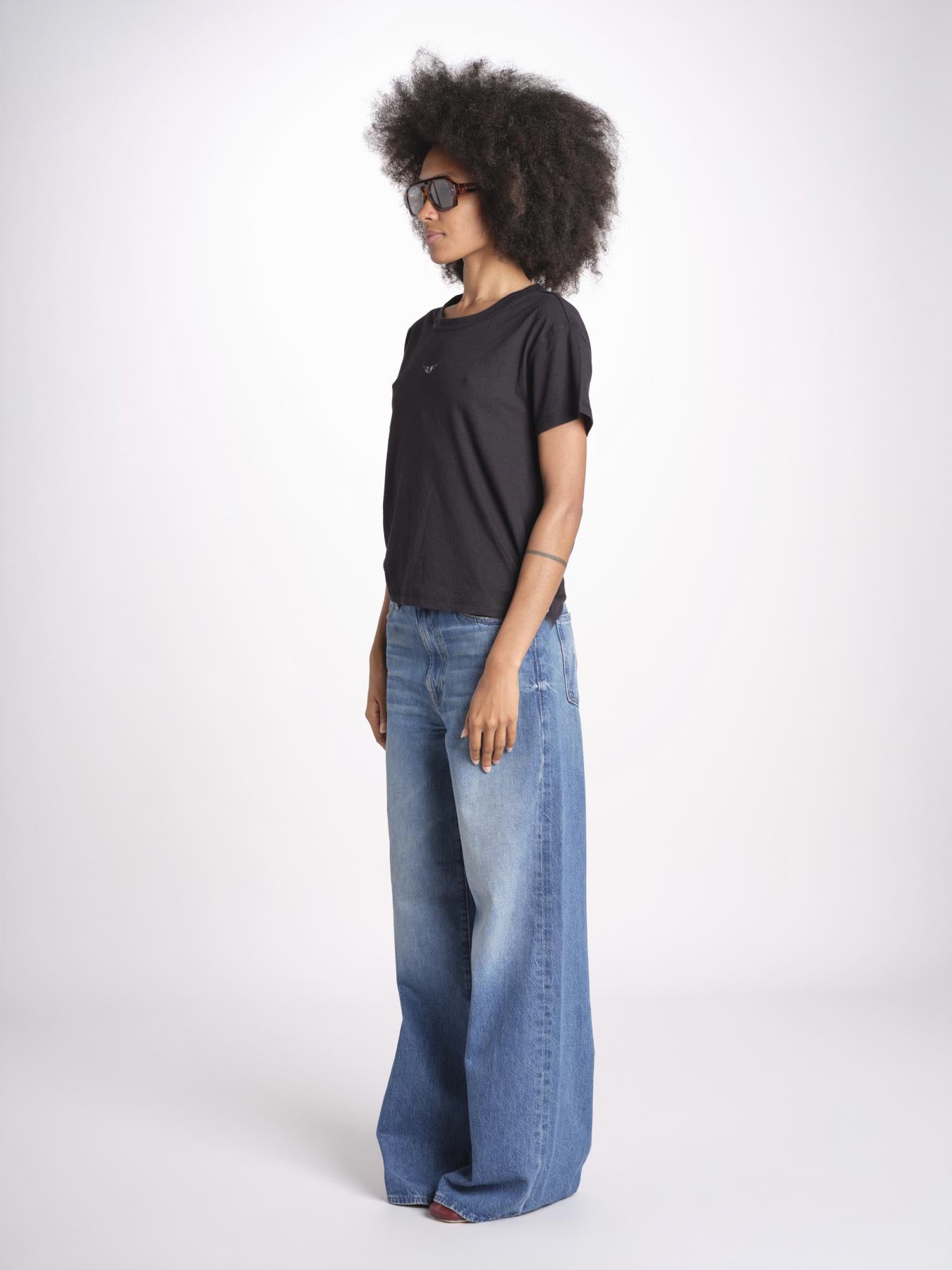 t-shirt girocollo con ali strass JWTS01669 NOIR 001 zadig & voltaire 