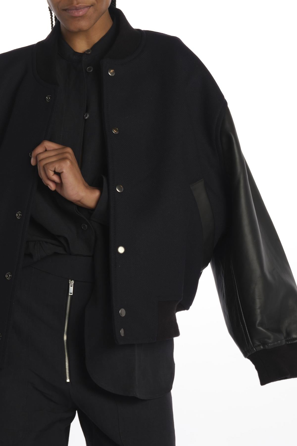 Bomber panno con maniche in pelle ALPH753 DARKESTNAVY studio nicholson 