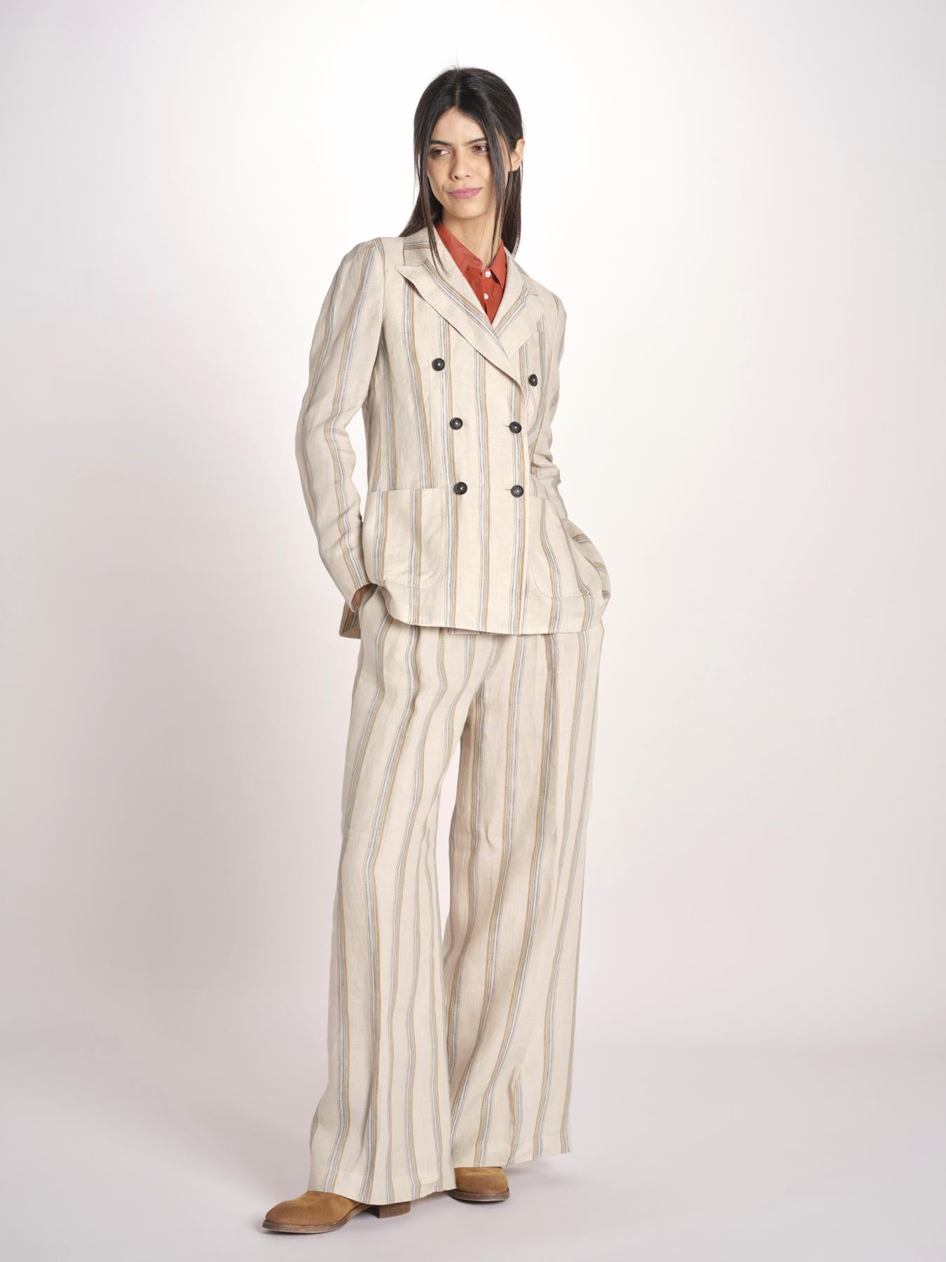 doppiopetto in lino rigato CARLOTTA2 M29D0CARL2_T2301 R708 BEIGE massimo alba 