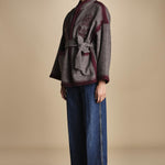 giacca in tessuto diagonale ricamato WILL KIMONO GREY antik batik 