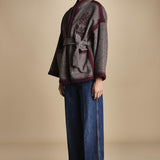 giacca in tessuto diagonale ricamato WILL KIMONO GREY antik batik 