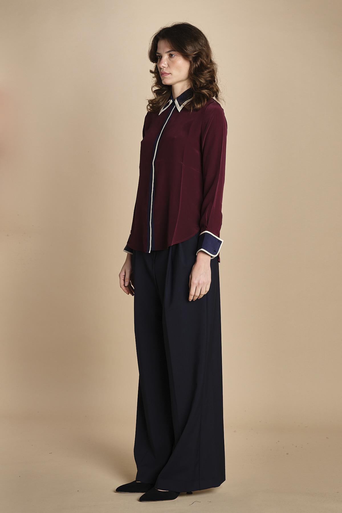 camicia con collo e polsi a contrasto CR_3069T BURGUNDY bodice 
