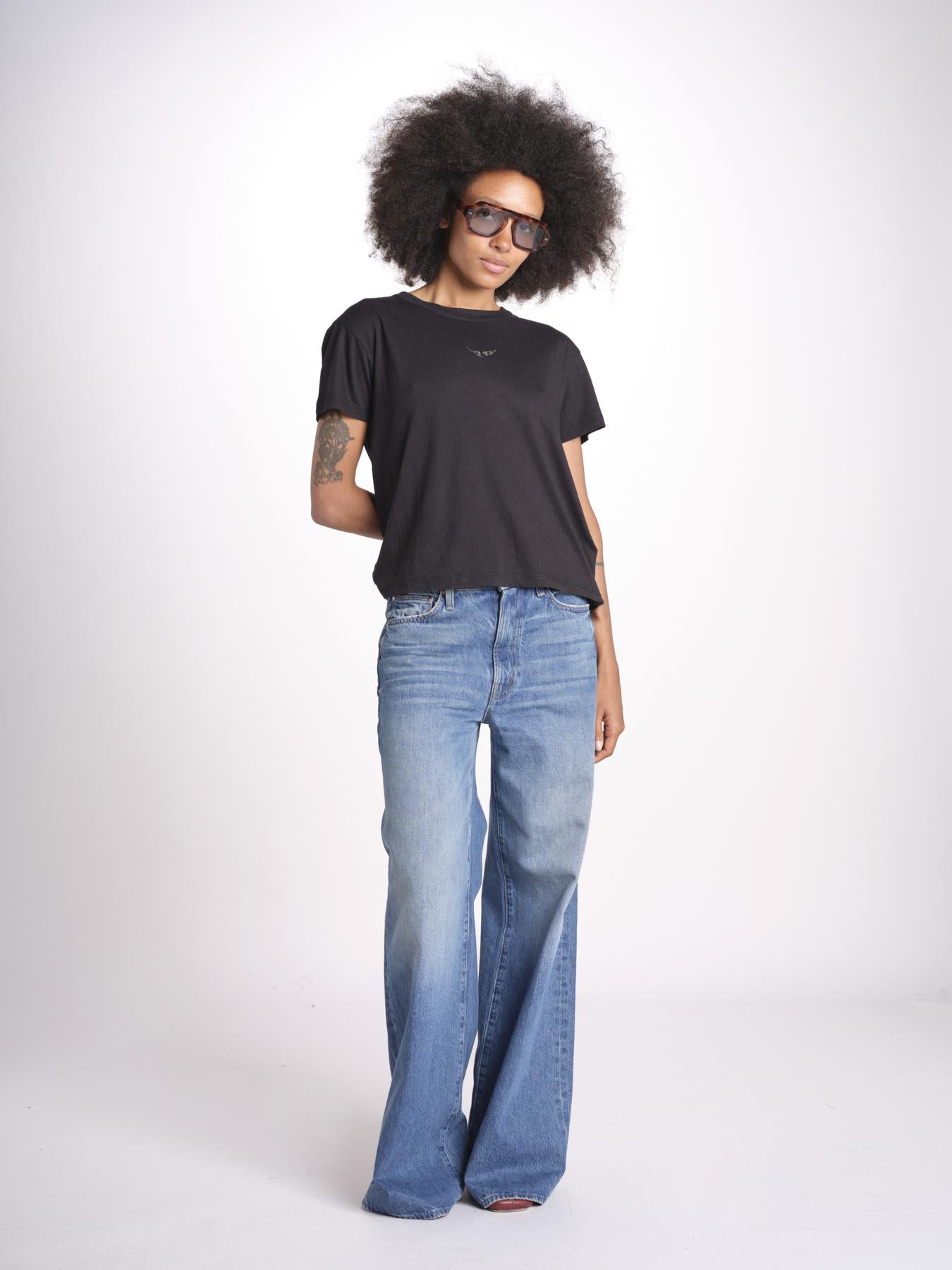 t-shirt girocollo con ali strass JWTS01669 NOIR 001 zadig & voltaire 