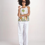 top con spalline ricamo giraffe BE25396 WHITE MULTI benaras soleil 