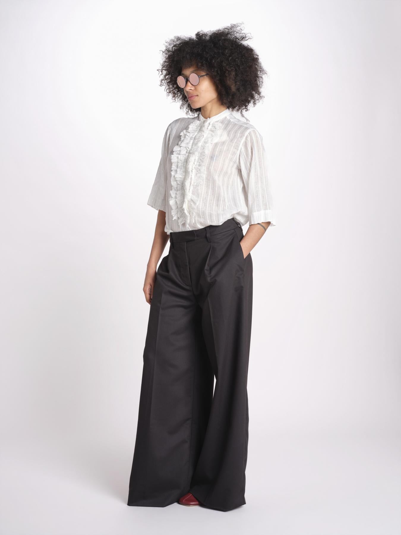camicia gessata argento con rouches MAGRITASHORTSH73UMAGRIT-WHI WHITE laurence bras 