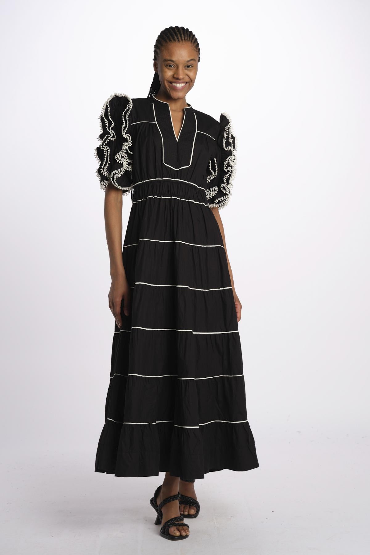 Abito ROSEMARY midi con rouches ROSEMARY 1726 BLACK scarlett poppies 