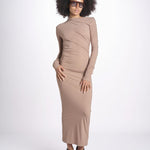 abtio midi asimmetrico con manica lunga YARA DESERT TAN amazuìn 