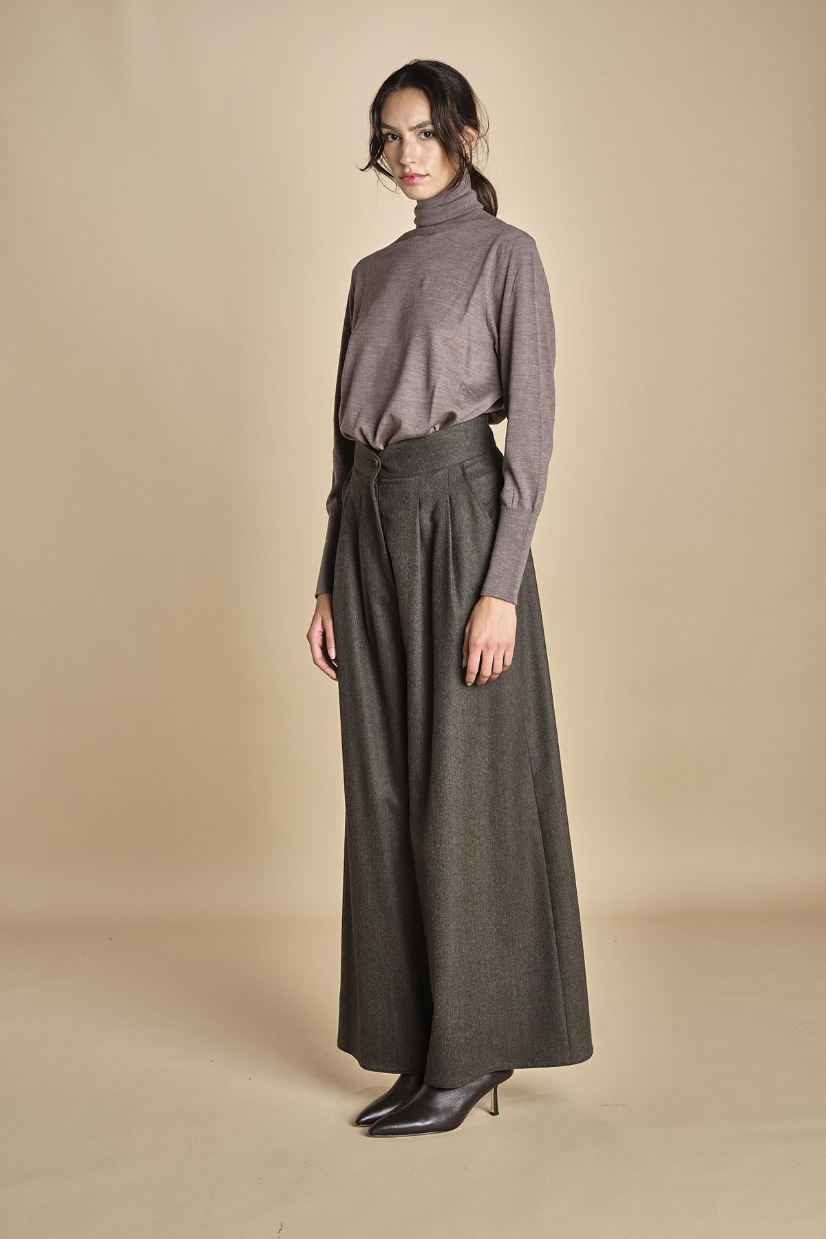 pantalone in flanella con cuciture T1406L VERDE dusan 