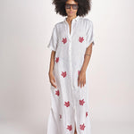 abito lungo con ricami coralli BE25254 WHITE RED benaras soleil 