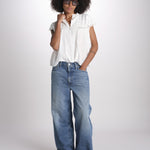 camicia in voille e pizzo con maniche corte GANU 6EVA53-V09890 BLANC vanessa bruno 