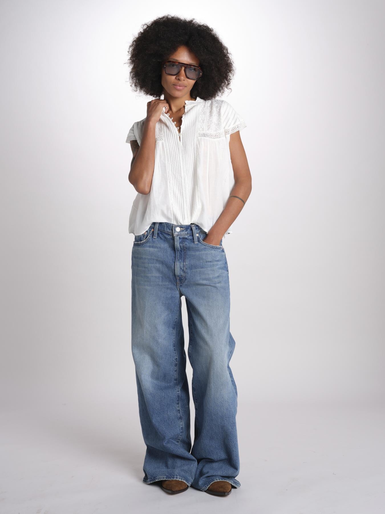 camicia in voille e pizzo con maniche corte GANU 6EVA53-V09890 BLANC vanessa bruno 