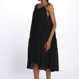 PALOMA abito lungo con balze e spalline sottili PALOMA NOIR laraethnics 