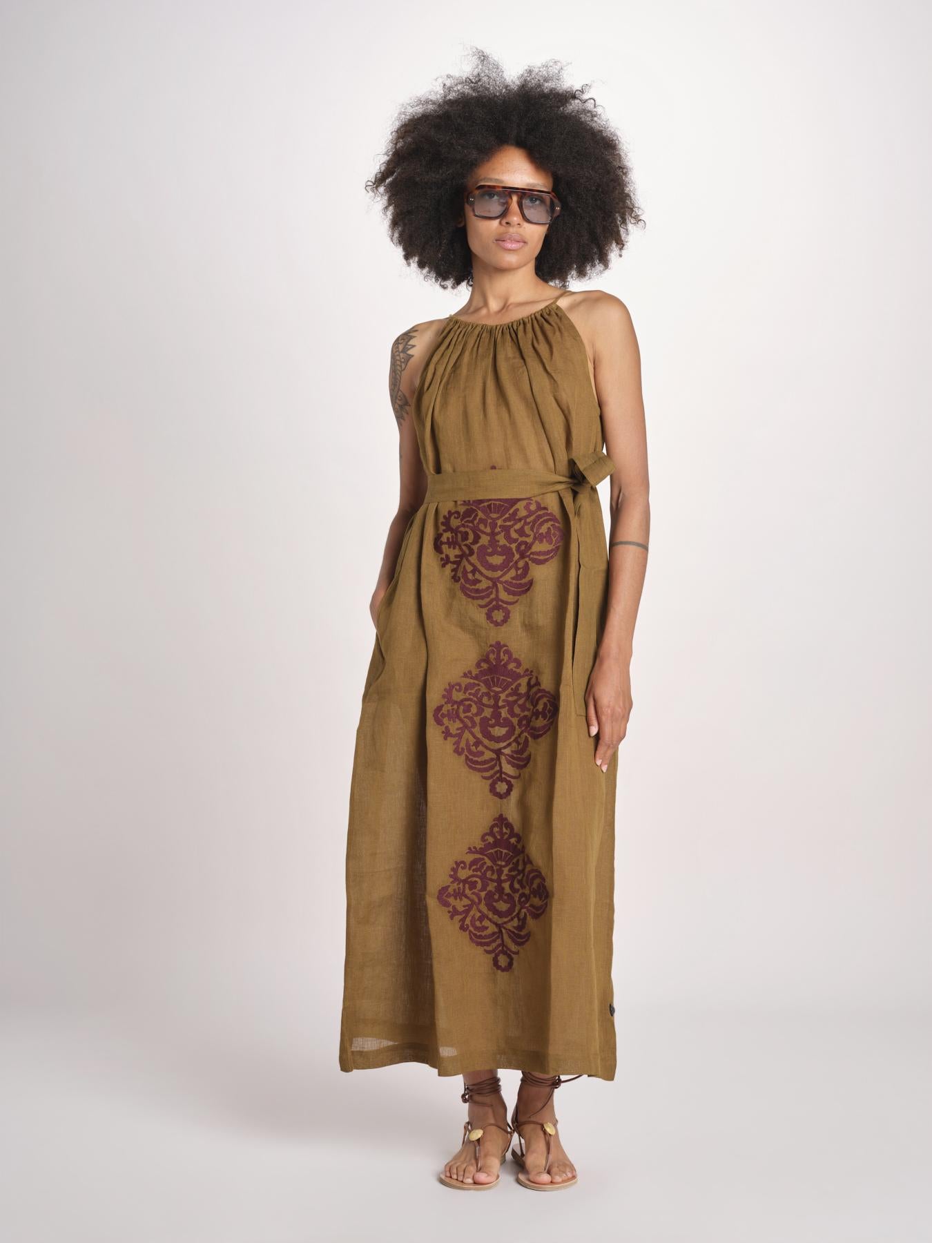 abito lungo BE25245 KHAKI WHINE benaras soleil 