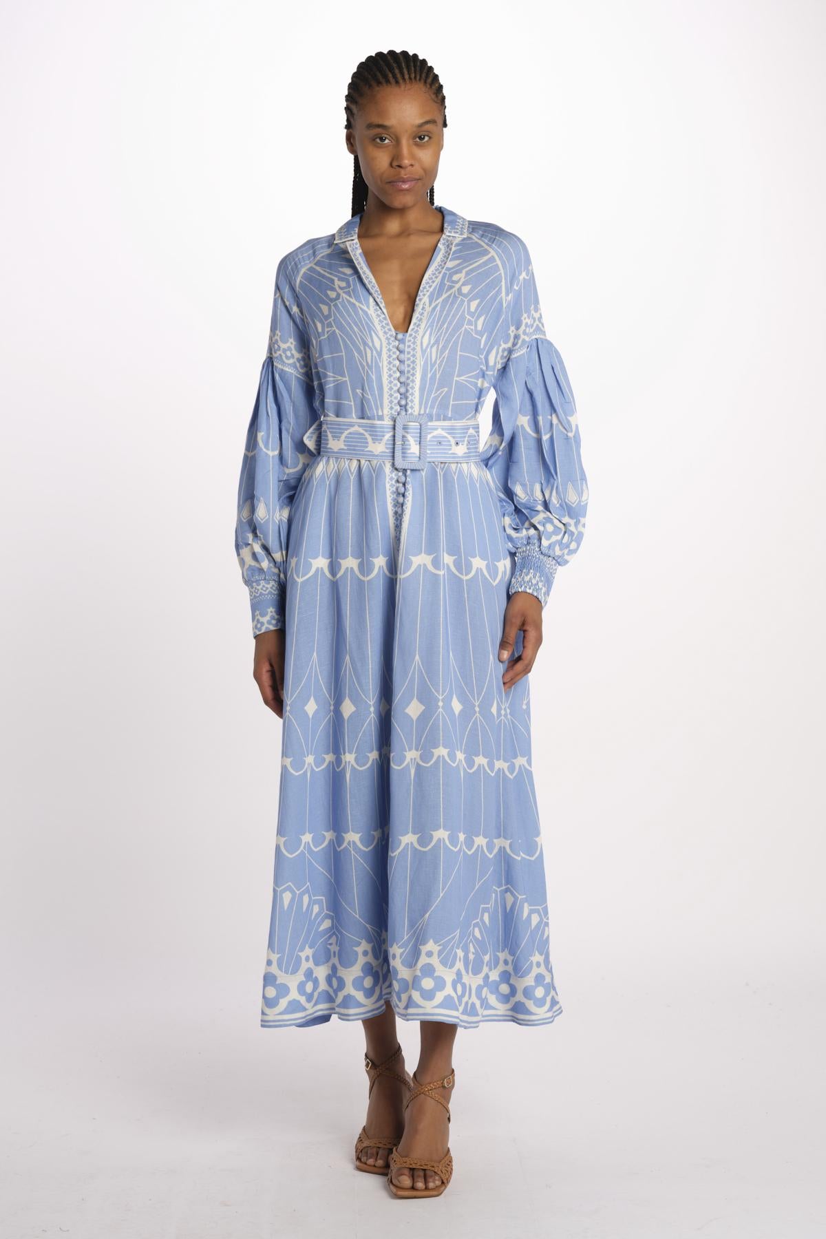 Abito GALLEI lungo m/l stampa GALLEI 1739 VISTA BLUE scarlett poppies 
