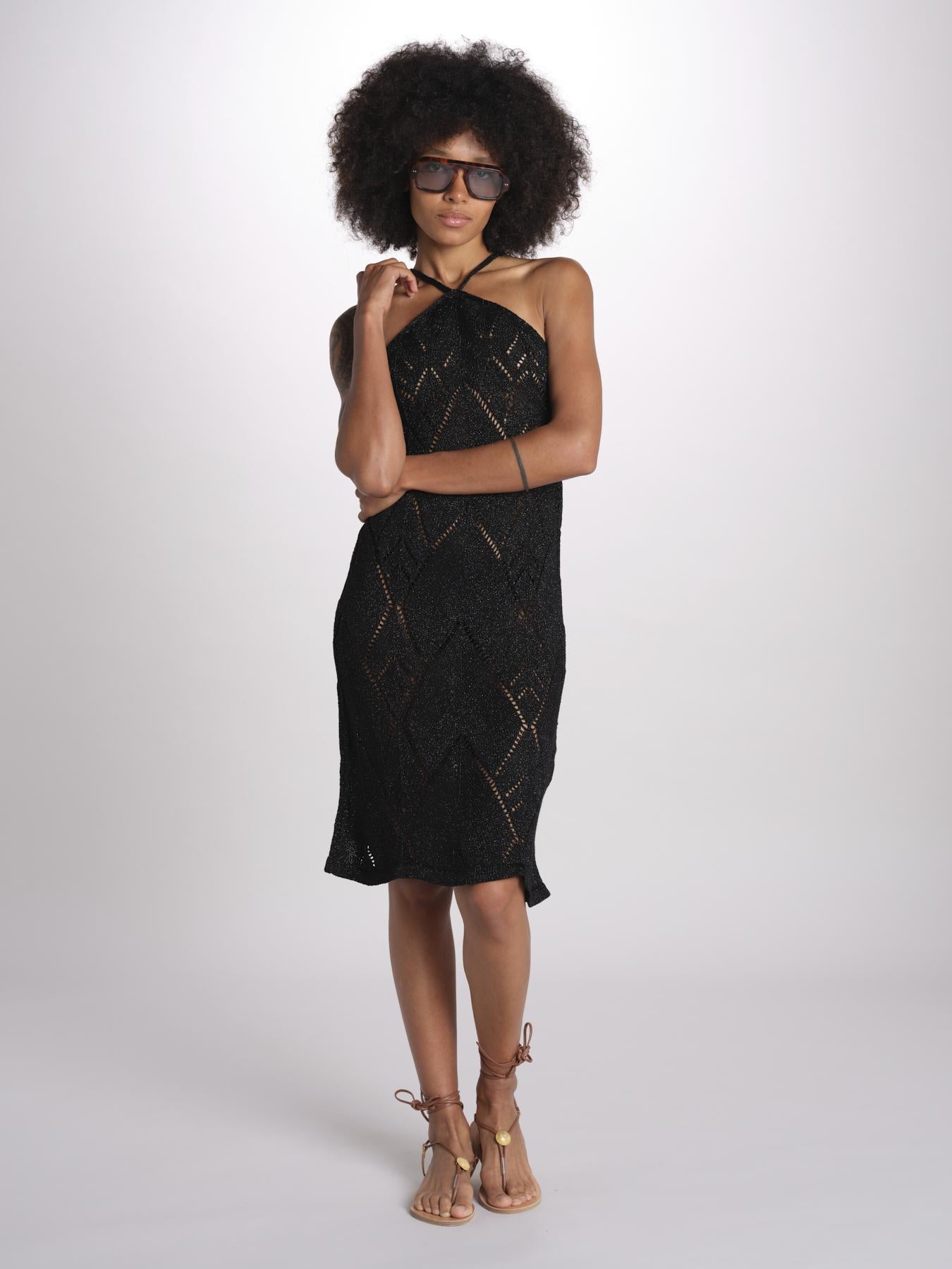 abito lungo in crochet 2610 BLACK nima 