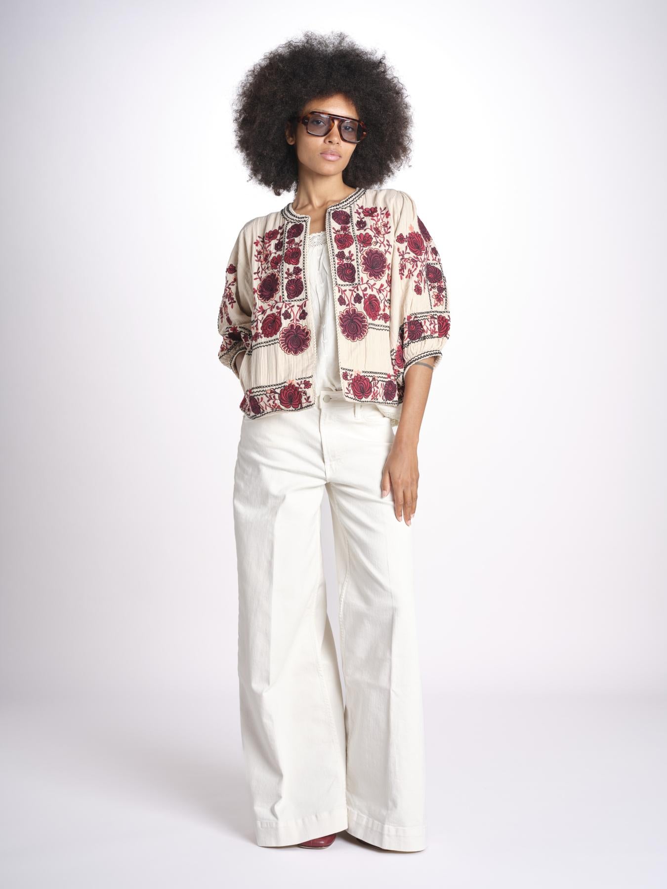 giacca con fiori ricamati GRETA JKT 747215 ECRU DK RED mabe 